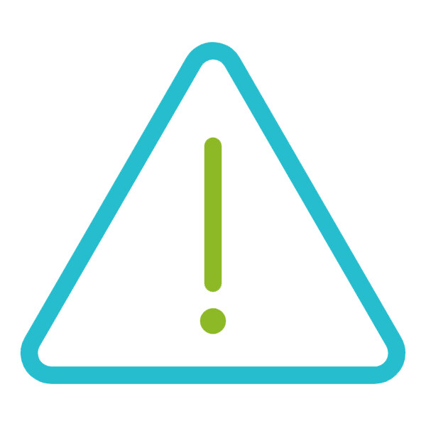 Turquoise triangle with lime green exclamation mark inside